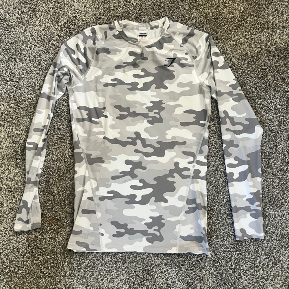Gymshark Gray Camo Patterned Long Sleeve Shirt